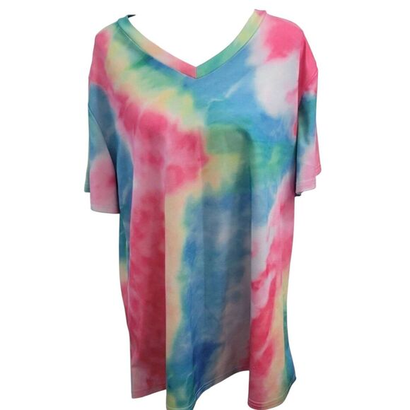 Tie Dye Cotton/Poly Short Sleeve Vneck Sz XL Tee Unbranded Medium Weight - Picture 1 of 4